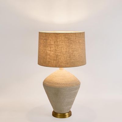 Caufield White Sandstone Table Lamp & Linen Shade