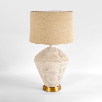 Caufield White Sandstone Table Lamp & Linen Shade