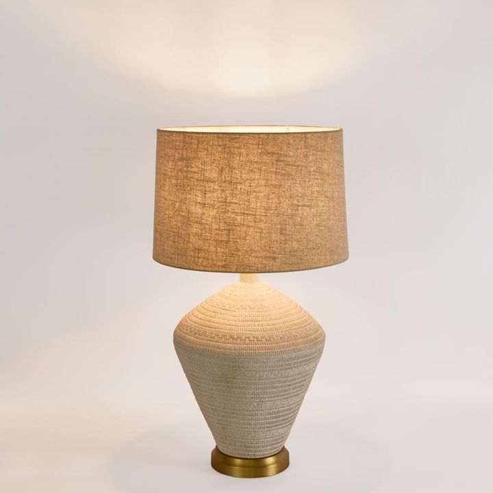 Caufield White Sandstone Table Lamp & Linen Shade