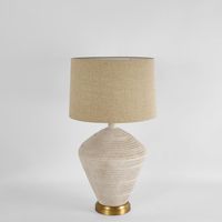 Caufield White Sandstone Table Lamp & Linen Shade