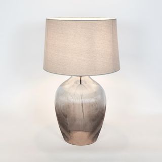 Misty Glass Table Lamp with Natural Linen Shade