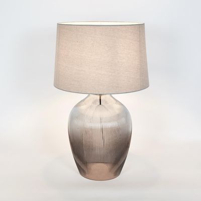 Misty Glass Table Lamp with Natural Linen Shade