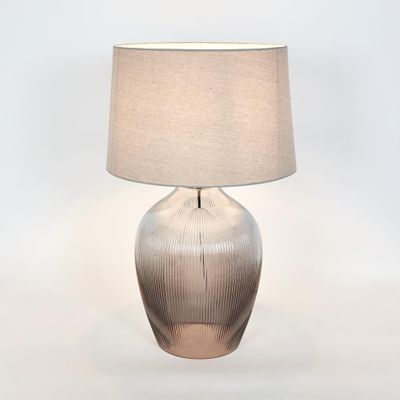 Misty Glass Table Lamp with Natural Linen Shade