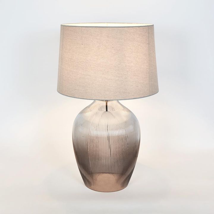 Misty Glass Table Lamp with Natural Linen Shade