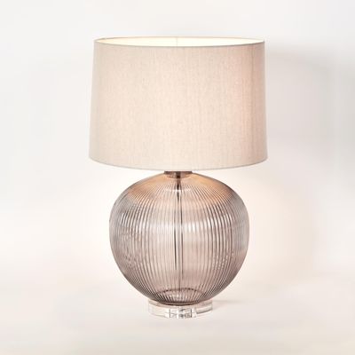 Linden Smoke Glass Table Lamp with Natural Linen Shade