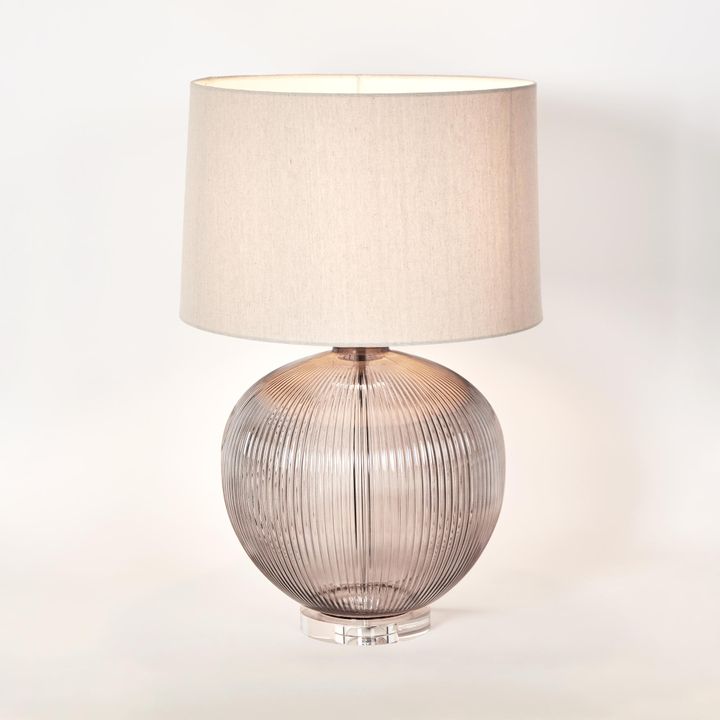 Linden Smoke Glass Table Lamp with Natural Linen Shade