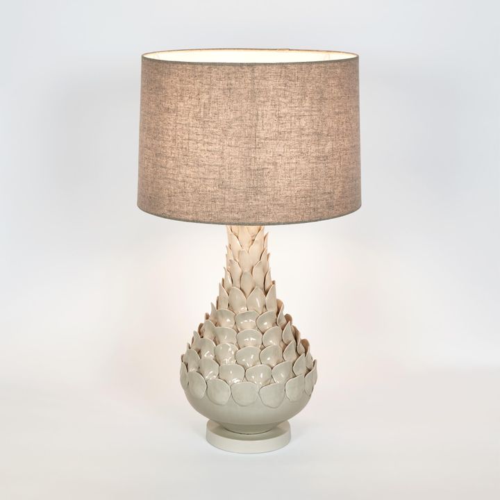 Petal Ceramic Table Lamp with Natural Linen Shade