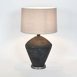 Meridien Black Lamp with Natural Linen Shade