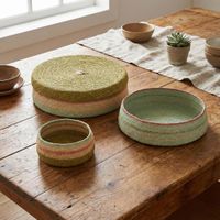 Cina Woven Trays Set 3 Mustard & Blue