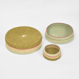 Cina Woven Trays Set 3  Mustard & Blue