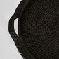 Paume Rattan Round Serving Tray with Handles Black