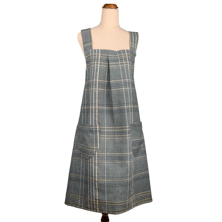 Textured Check Pinafore Apron Blueberry