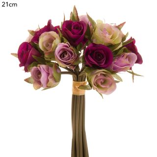 Rose Bouquet x15 W/Raffia 21cm Pu/La