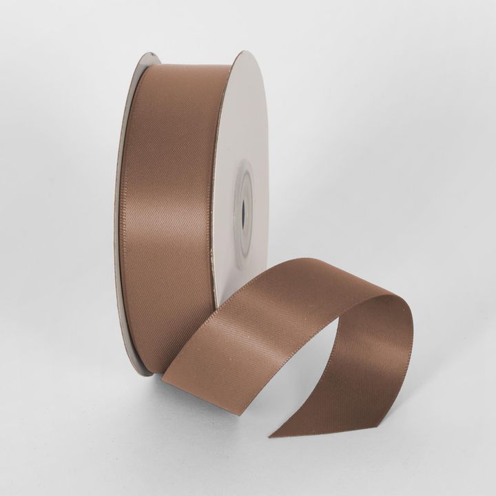 Peacan Brown 22.86m - 25mm Double Sided Satin Ribbon P779