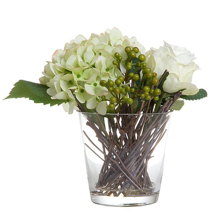 Rose/Berry/Hyd in Glass Vase -White