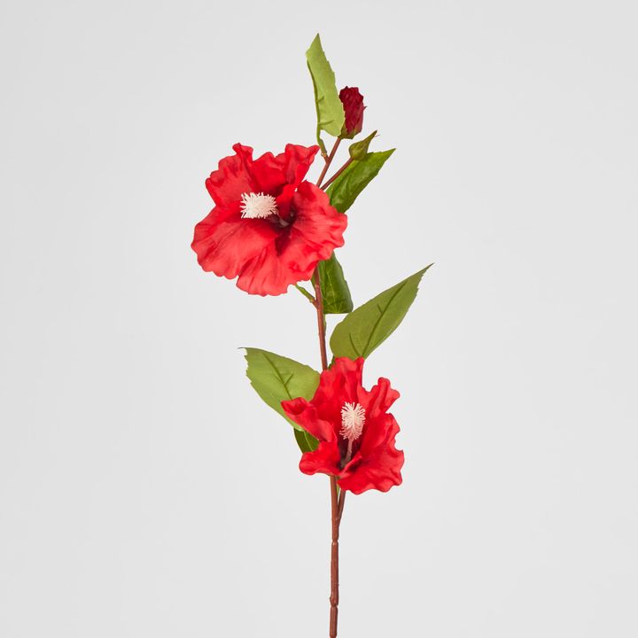 Red Hibiscus Spray 2 Flowers 75cm