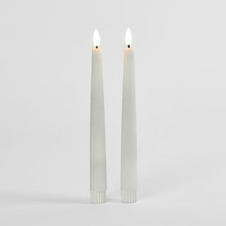 LED Battery Operated Wax Taper Candles Set of 2 White 22cm