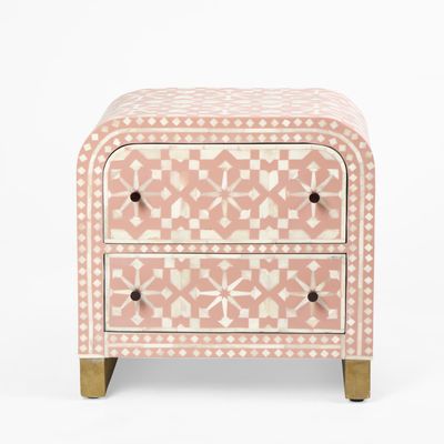 Adina Bone Inlay Bedside Table Peach/White