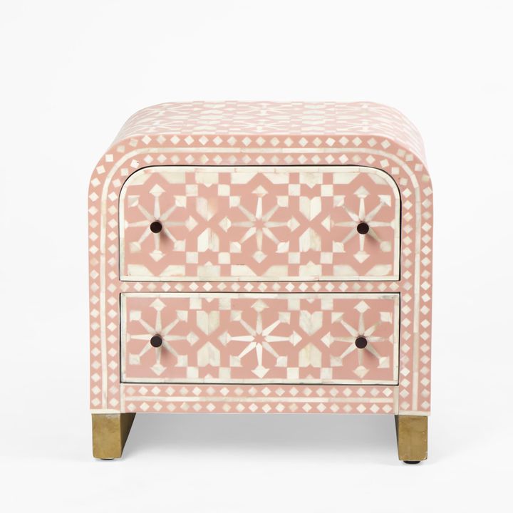 Adina Bone Inlay Bedside Table Peach/White