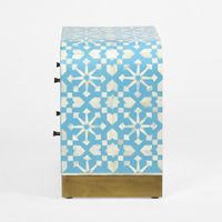 Adina Bone Inlay Bedside Table Aqua/White