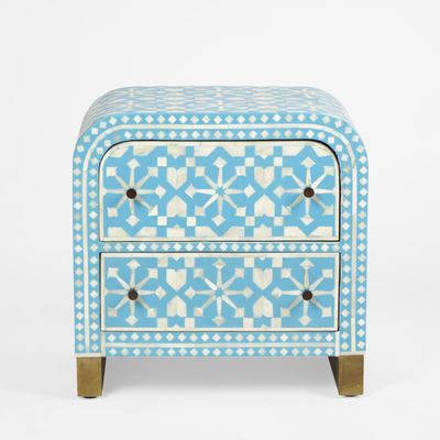 Adina Bone Inlay Bedside Table Aqua/White