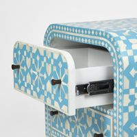 Adina Bone Inlay Bedside Table Aqua/White