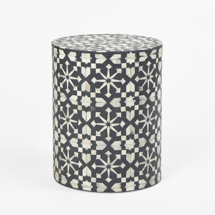 Adina Bone Inlay Side Table Grey/White