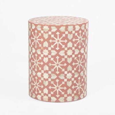 Adina Bone Inlay Side Table Peach/White