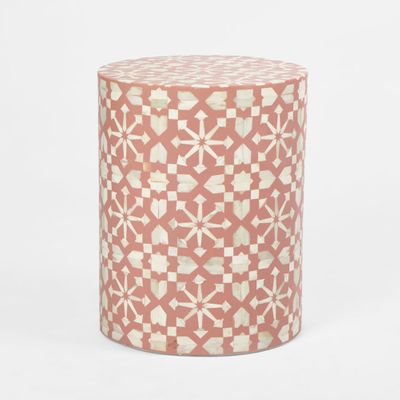 Adina Bone Inlay Side Table Peach/White