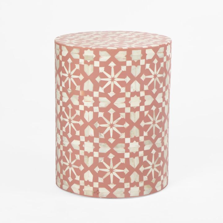 Adina Bone Inlay Side Table Peach/White