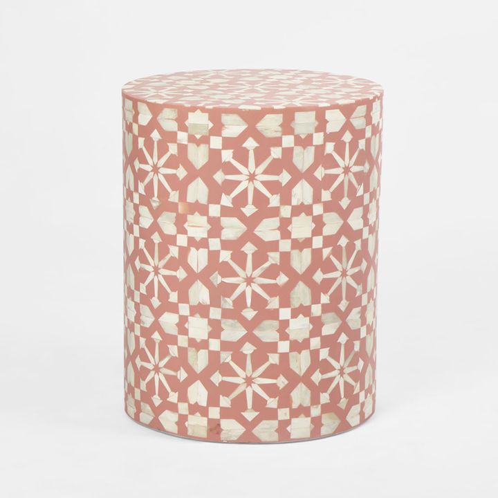 Adina Bone Inlay Side Table Peach/White