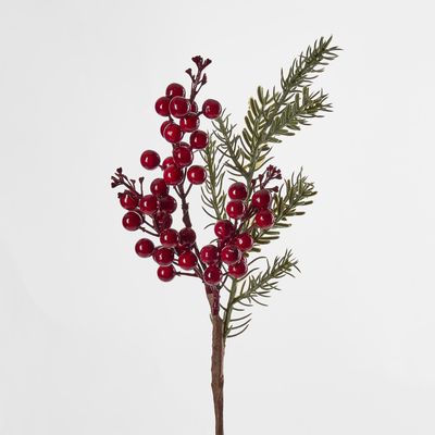 Red Berry Branch With Rosemary 36cm