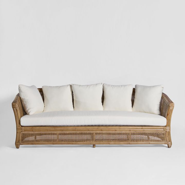 Cayman 3 Seat Rattan Sofa Cream Cushion