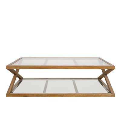 Zoey Cross American Oak Glass Coffee Table 140Cm