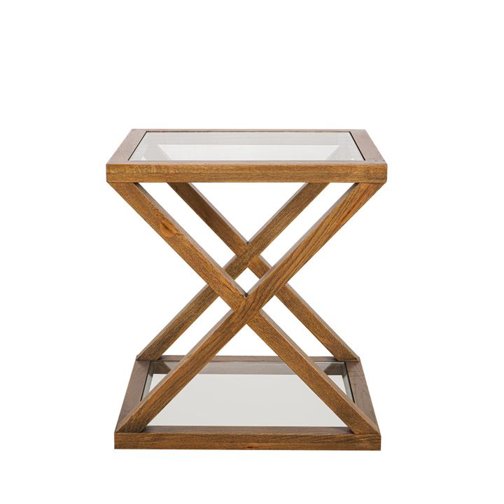 Zoey Cross American Oak Glass Side Table