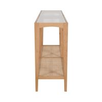 Mila Natural Oak Console With Rattan Base And Glass Top 152Cm
