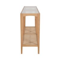 Mila Natural Oak Console With Rattan Base And Glass Top 152Cm