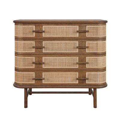 Freya Natural Oak 4 Draw Console With Rattan Wrap Front 90Cm