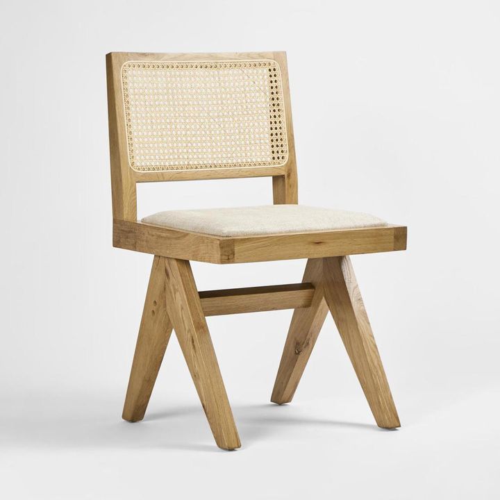 Lexi Scissor Leg Side Dining Chair Oak Frame Natural Fabric