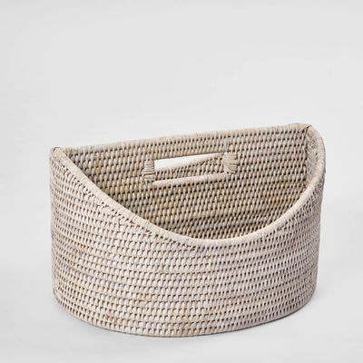 Paume Rattan Magazine Holder  White Wash