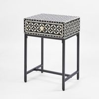 Stella Bone Inlay Bedside Table Black/White/Black Base