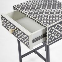 Stella Bone Inlay Bedside Table Black/White/Black Base