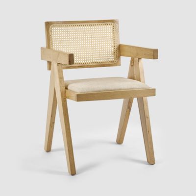 Lexi Scissor Leg Armchair Oak Frame Natural Fabric