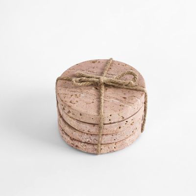 Graze Travertine Coaster Set 4 Round Rust