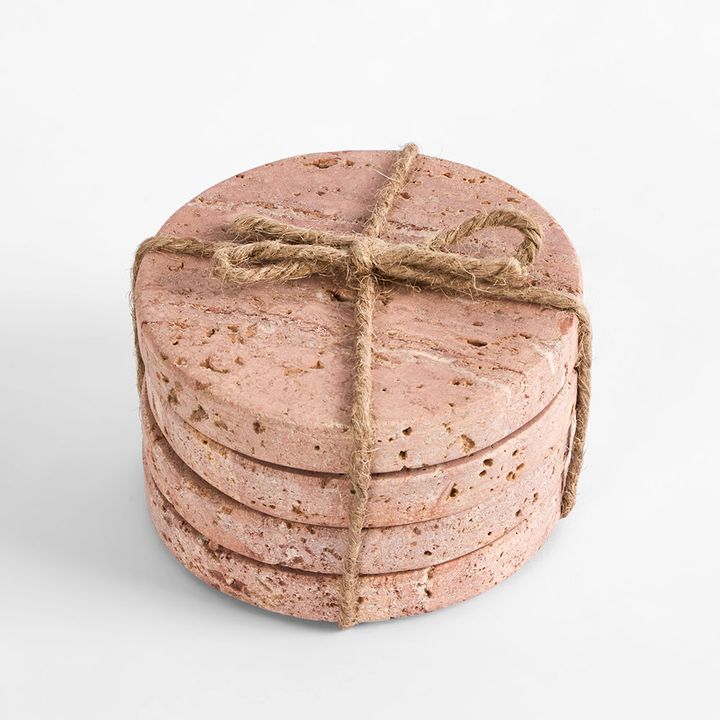 Graze Travertine Coaster Set 4 Round Rust