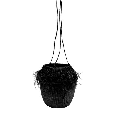 Barbados Seagrass Jute Hanging Planter Large Black