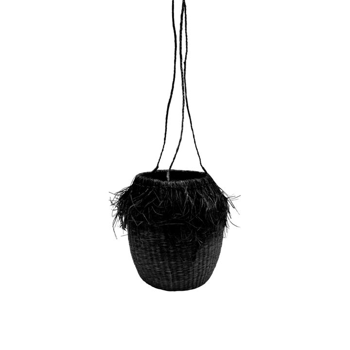 Barbados Seagrass Jute Hanging Planter Small Black