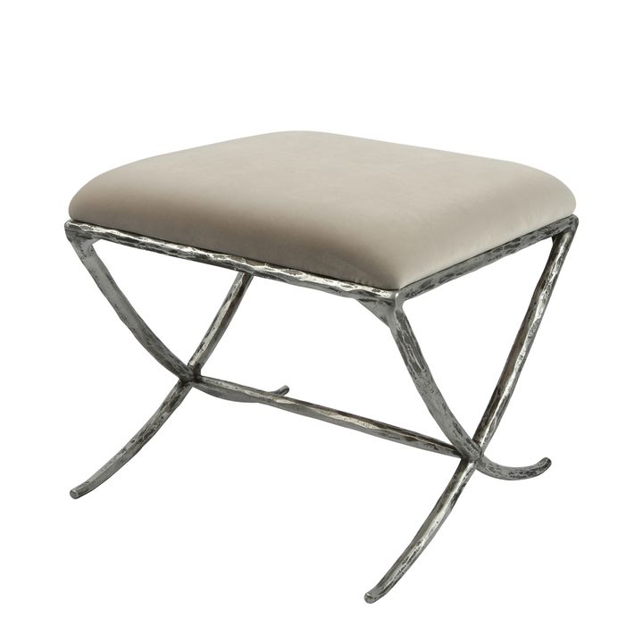 Aries Upholstered Stool Pewter in Silver Velvet