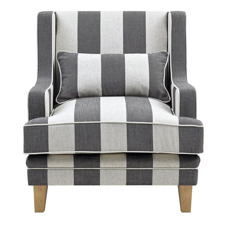 Bondi Hamptons Armchair Grey/Cream Stripe**