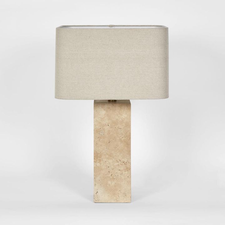 Imperial Travertine Table Lamp with Natural Linen Shade